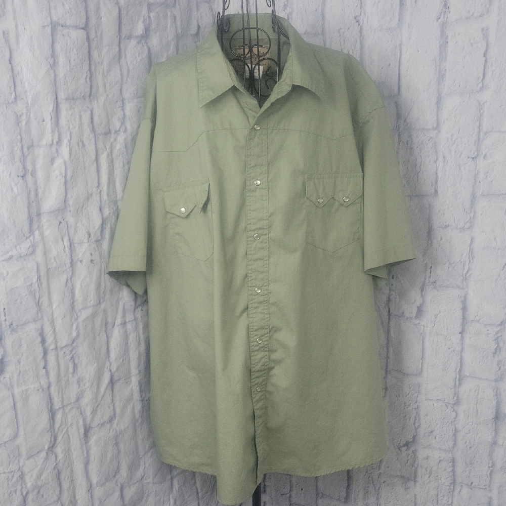 Wrangler Pearl Snap‎ Green Short Sleeve Western Shirt 3XL/XG/TG